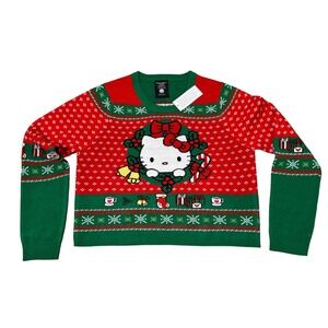 Hello Kitty Christmas Cropped Sweater / Holiday Red Green /Women's Size L